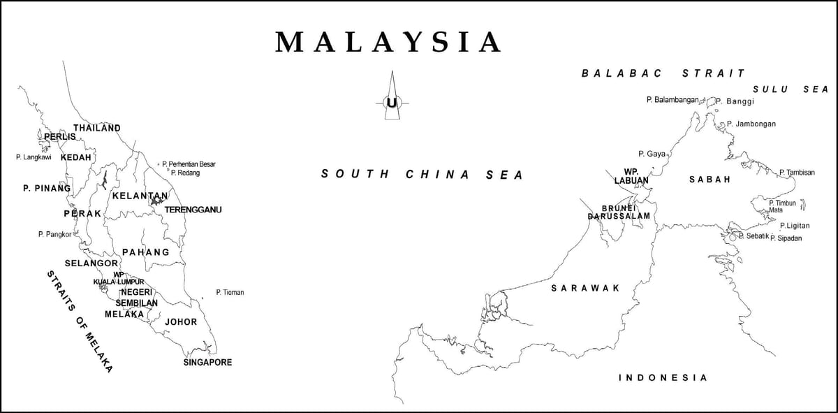 mapa ng balangkas ng mapa ng malaysia sa mga hangganan ng estado