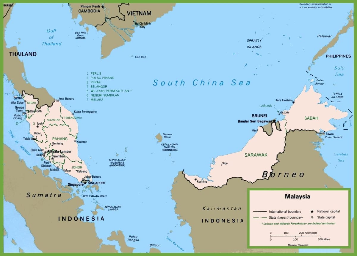 mapa ng malaysia pampulitika