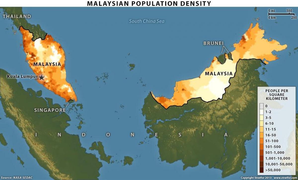 malaysian populasyon density mapa