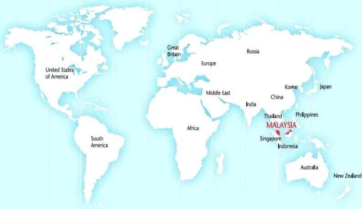 mapa ng mundo na nagpapakita ng malaysia